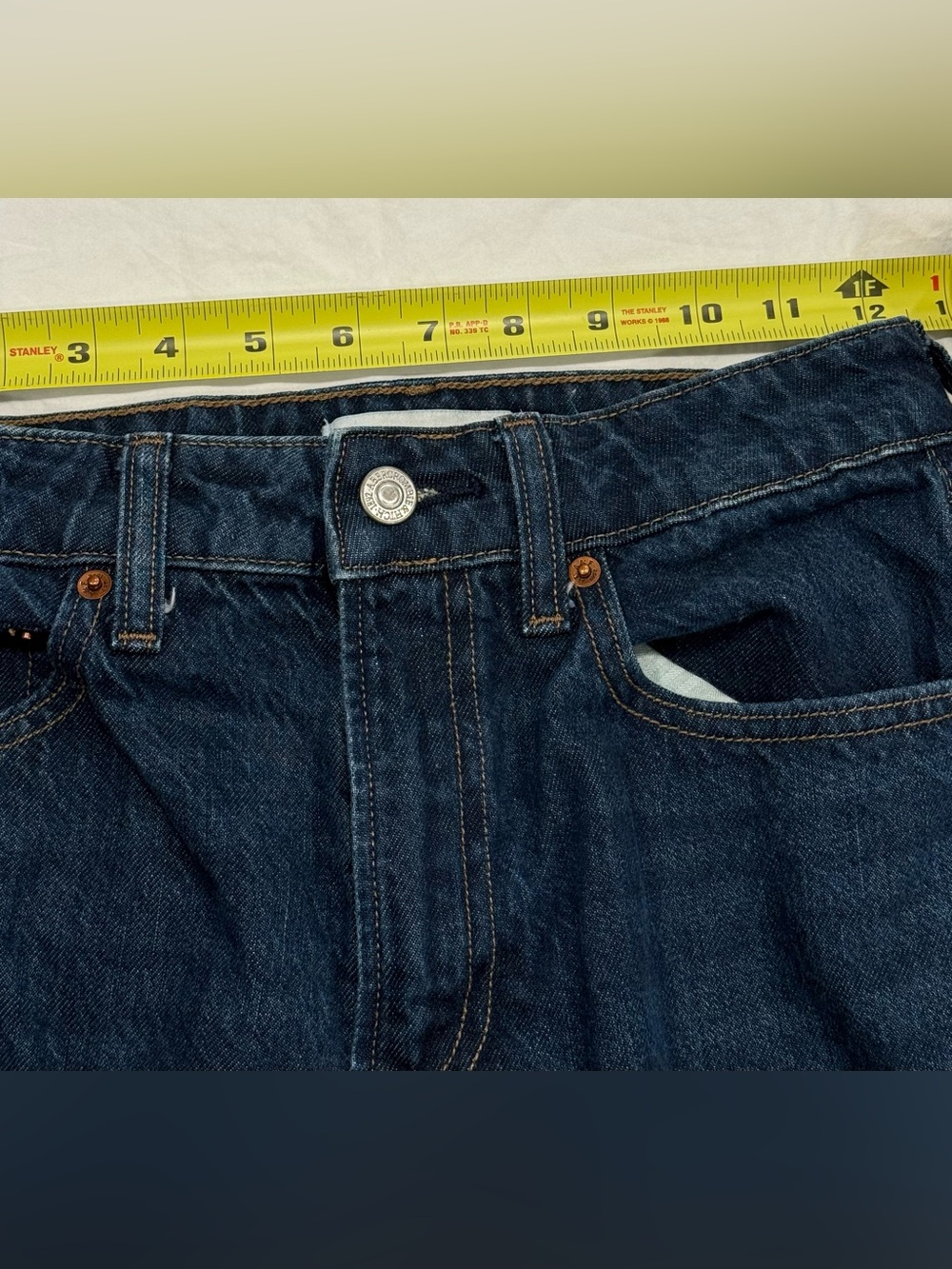 Abercrombie & Fitch Curve Love High Rise Wide Leg Dark Denim Jean 25/0 Short - Picture 9 of 9
